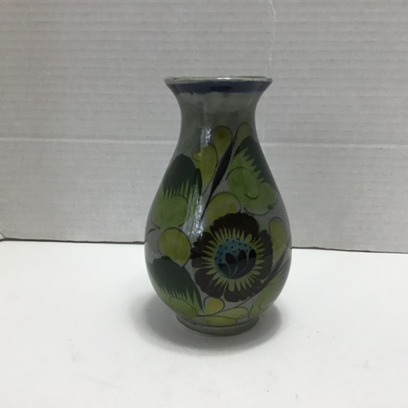 Vintage Tonala Grey Green Yellow Floral Pottery Vase - Picture 6 of 6
